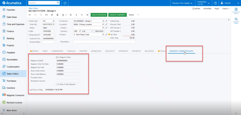 Details under the Magento Connector Data